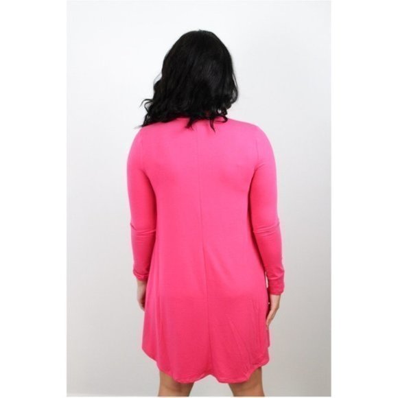 Long Sleeve Mock Neck Mini Dress - Hot Pink - Picture 4 of 4